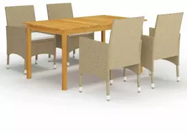 Lauko baldų komplektas Sodo valgomojo komplektas, 5 dalių, smėlio (147876+310564)