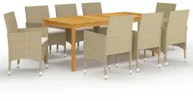 Lauko baldų komplektas Sodo valgomojo baldų komplektas, 9 dalių, smėlio spalvos