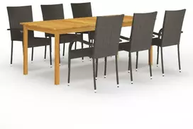 Lauko baldų komplektas Sodo valgomojo komplektas, 7 dalių, rudas (147877+310086)