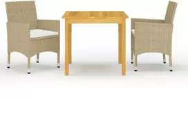 Lauko baldų komplektas Sodo valgomojo komplektas, 3 dalių, smėlio (147875+310553)