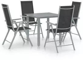 Lauko baldų komplektas Sodo komplektas, 5 dalių, sidabrinis ir juodas, aliuminis