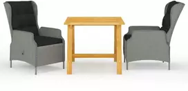 Lauko baldų komplektas Sodo valgomojo baldų komplektas, 3 dalių, šviesiai pilkas