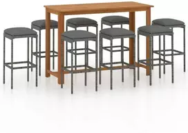 Lauko baldų komplektas Sodo baro baldų komplektas su pagalvėlėmis, 9 dalių, pilkas