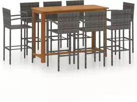 Lauko baldų komplektas Sodo baro baldų komplektas, 9 dalių, pilkas (246665+2x313456)