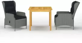 Lauko baldų komplektas Sodo valgomojo baldų komplektas, 3 dalių, šviesiai pilkas