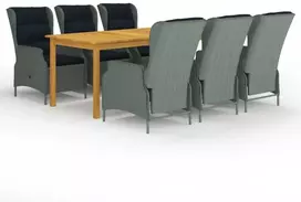 Lauko baldų komplektas Sodo valgomojo komplektas, 7 dalių, šviesiai pilkas