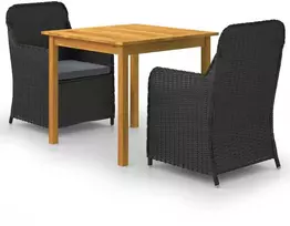 Lauko baldų komplektas Sodo valgomojo baldų komplektas, 3 dalių, juodos spalvos
