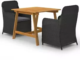 Lauko baldų komplektas Sodo valgomojo baldų komplektas, 3 dalių, juodos spalvos