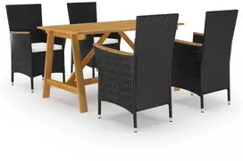Lauko baldų komplektas Sodo valgomojo komplektas, 5 dalių, juodas (312406+310566)