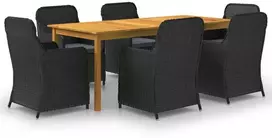 Lauko baldų komplektas Sodo valgomojo baldų komplektas, 7 dalių, juodos spalvos