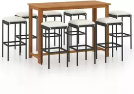 Lauko baldų komplektas Sodo baro baldų komplektas su pagalvėlėmis, 9 dalių, juodas