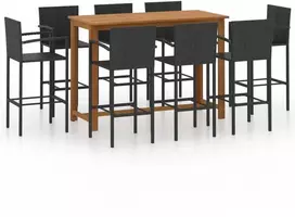 Lauko baldų komplektas Sodo baro baldų komplektas, 9 dalių, juodas (246665+2x313455)