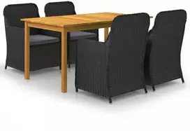 Lauko baldų komplektas Sodo valgomojo komplektas, 5 dalių, juodas (147876+2x44146)