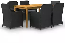 Lauko baldų komplektas Sodo valgomojo komplektas, 7 dalių, juodas (147876+3x44146)