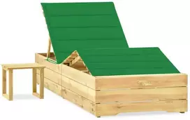 Sodo saulės gultas su staliuku ir čiužinuku, impregnuota pušis