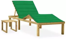Sodo saulės gultas su staliuku ir čiužinuku, impregnuota pušis