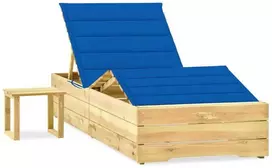 Sodo saulės gultas su staliuku ir čiužinuku, impregnuota pušis