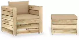 Lauko baldų komplektas Sodo komplektas su pagalvėlėmis, 2 dalių, impregnuota mediena