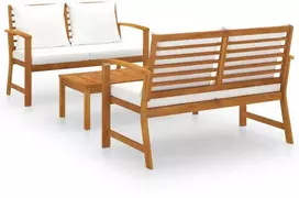 Lauko baldų komplektas Sodo baldų komplektas su pagalvėmis, 3 dalių, akacijos masyvas