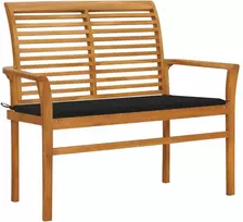 Sodo suoliukas su juoda pagalvėle, 112cm, tikmedžio masyvas