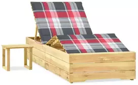 Sodo saulės gultas su staliuku ir čiužinuku, impregnuota pušis
