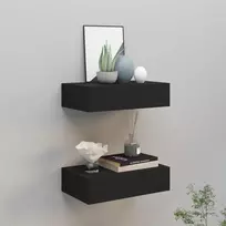 Lentynos su stalčiais, 2vnt., juodos, 40x23,5x10cm, MDF