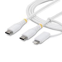 StarTech.com 2m (6ft) 2-in-1 Rugged USB-C Charging Cable with Lightning Adapter, 30W/60W (3A), Apple MFi Certified, Braided USB-C Charger Cord for iPhone/iPad/Android