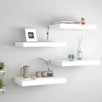 Pakabinamos sieninės lentynos, 4vnt., baltos, 40x23x3,8cm, MDF