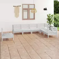 Lauko baldų komplektas Sodo poilsio baldų komplektas, 7 dalių, baltas, pušies masyvas