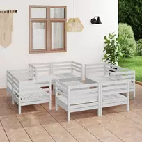Lauko baldų komplektas Sodo poilsio baldų komplektas, 9 dalių, baltas, pušies masyvas