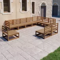 Lauko baldų komplektas Sodo poilsio baldų komplektas, 10 dalių, rudas, pušies masyvas