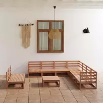 Lauko baldų komplektas Sodo poilsio baldų komplektas, 10 dalių, rudas, pušies masyvas