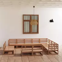Lauko baldų komplektas Sodo poilsio baldų komplektas, 12 dalių, rudas, pušies masyvas