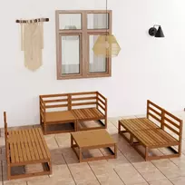 Lauko baldų komplektas Sodo poilsio baldų komplektas, 7 dalių, rudas, pušies masyvas