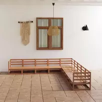 Lauko baldų komplektas Sodo poilsio baldų komplektas, 9 dalių, rudas, pušies masyvas