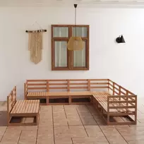 Lauko baldų komplektas Sodo poilsio baldų komplektas, 9 dalių, rudas, pušies masyvas
