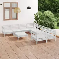 Lauko baldų komplektas Sodo poilsio baldų komplektas, 9 dalių, baltas, pušies masyvas
