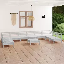Lauko baldų komplektas Sodo poilsio baldų komplektas, 11 dalių, baltas, pušies masyvas