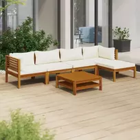 Lauko baldų komplektas Sodo komplektas su kreminėmis pagalvėlėmis, 6 dalių, akacija