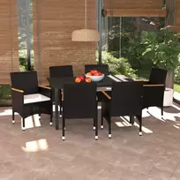 Lauko baldų komplektas Sodo valgomojo komplektas su pagalvėlėmis, 7 dalių, poliratanas