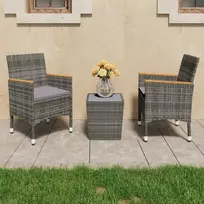 Lauko baldų komplektas Bistro komplektas, 3 dalių, pilkas, poliratanas ir stiklas