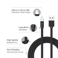 V-tac 1m mikro USB laidas, juodas, laido tipas : medvilninis audinys