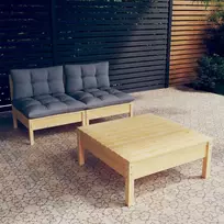 Lauko baldų komplektas Sodo komplektas su pilkomis pagalvėmis, 3 dalių, pušis
