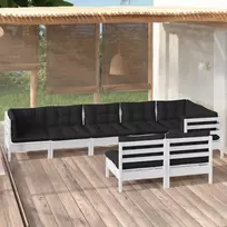 Lauko baldų komplektas Sodo komplektas su pagalvėmis, 8 dalių, baltas, pušies masyvas