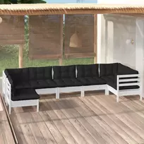 Lauko baldų komplektas Sodo komplektas su pagalvėmis, 7 dalių, baltas, pušies masyvas
