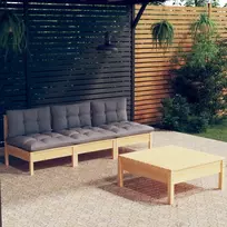 Lauko baldų komplektas Sodo komplektas su pilkomis pagalvėmis, 4 dalių, pušis