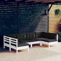 Lauko baldų komplektas Sodo komplektas su pagalvėlėmis, 6 dalių, baltas, pušis