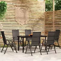 Lauko baldų komplektas Sodo valgomojo baldų komplektas, 7 dalių, juodos spalvos