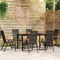 Lauko baldų komplektas Sodo valgomojo baldų komplektas, 7 dalių, juodos spalvos