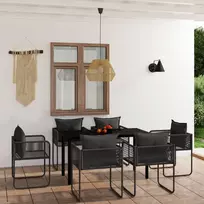 Lauko baldų komplektas Sodo valgomojo baldų komplektas, 7 dalių, juodos spalvos